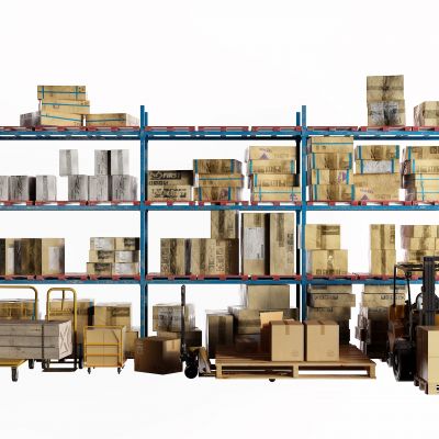 现代货架 包装 物流 仓库 手推车 叉车