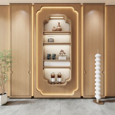 新中式端景屏风玄关柜背景墙