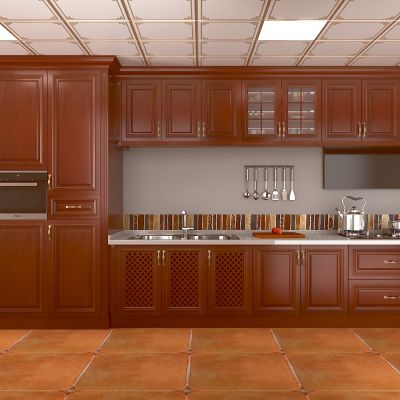 全屋定制 红樱桃木 实木 欧式厨房 橱柜 