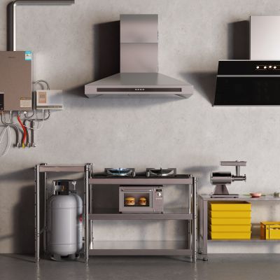 现代燃气表 热水器 油烟机 液化气罐 不锈钢灶台 饺子机