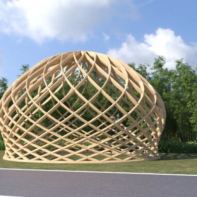 现代异形参数化鸟笼编藤竹构格栅景观廊架 亭子