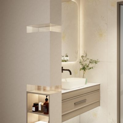 简欧 奶油风 诧寂风 暖色系 玻璃砖 干湿分离 卫生间