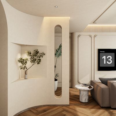 轻法式 奶油 中古风 弧形造型 入户隔断 玄关