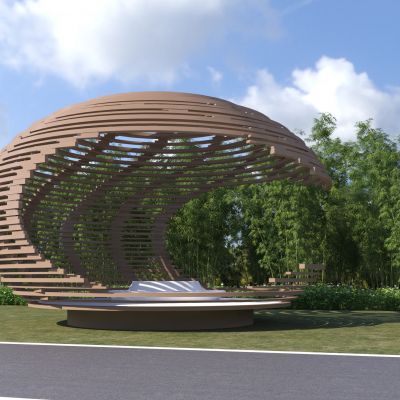 现代异形鸟笼编藤竹构格栅景观廊架 亭子