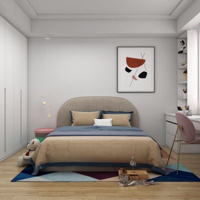 全屋定制 现代卧室 衣柜 书桌 PET门板