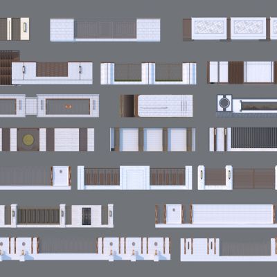 新中式石材格栅景观围墙围挡组合