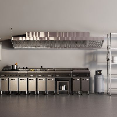 现代不锈钢灶台 后厨设备 燃气表 热水器
