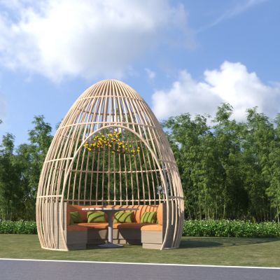 现代异形参数化鸟笼编藤竹构格栅景观亭子
