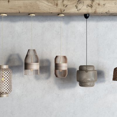 东南亚竹编吊灯 木梁