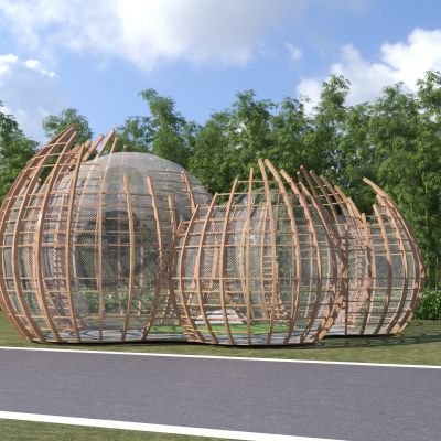 现代鸟笼编藤竹构格栅景观廊架