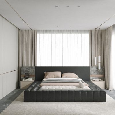 卧室 双人床 床头柜 吊灯 窗帘