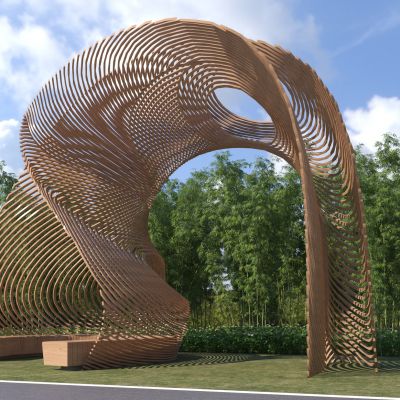 现代异形编藤竹构格栅景观廊架