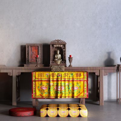 新中式佛龛 莲花灯 坐垫 蜡烛