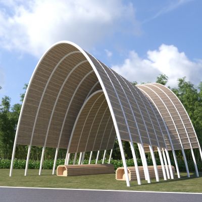 现代异形编藤竹构格栅景观廊架