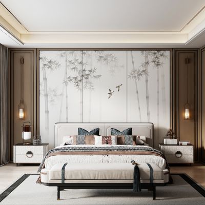 新中式卧室床头背景墙