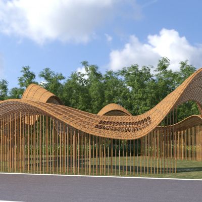 现代异形编藤竹构格栅景观廊架
