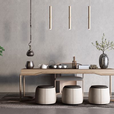 新中式茶桌椅 盆栽