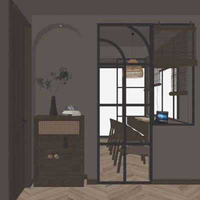 北欧中古风入户铁艺造型端景玄关