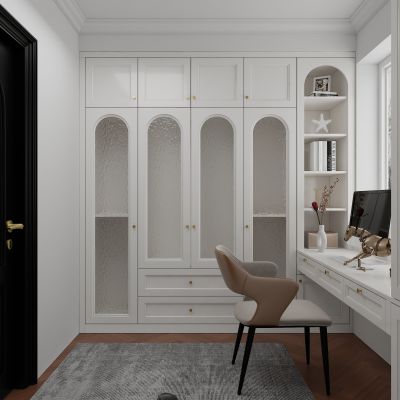 全屋定制 轻奢法式儿童房 衣柜 学习桌 实木 纯色