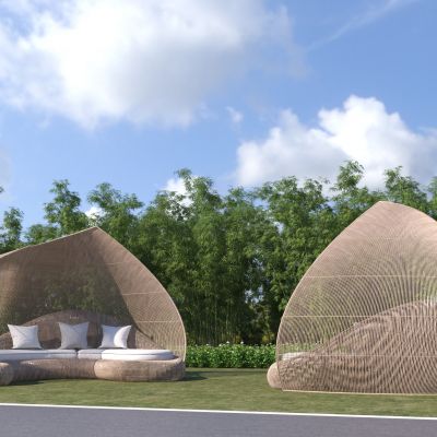 现代异形编藤竹构格栅景观亭子