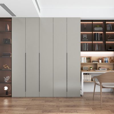 全屋定制  现代书房 书桌 铝框玻璃门 PET门板 