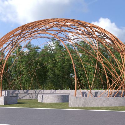 现代异形鸟笼编藤竹构格栅景观廊架