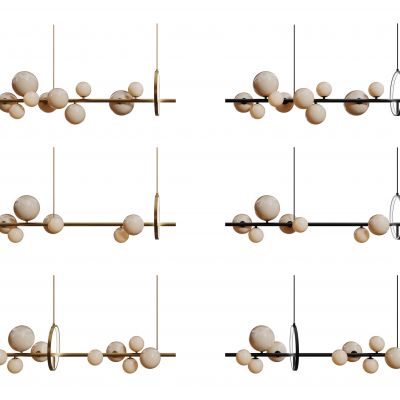 现代球形吊灯 长条吊灯组合 轻奢金属艺术灯 餐厅吊灯