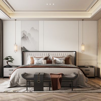 新中式卧室床头背景墙