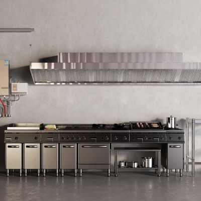 现代不锈钢灶台 后厨设备 燃气表 热水器