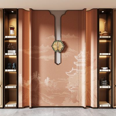 新中式端景屏风玄关柜背景墙