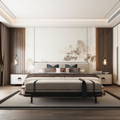 新中式卧室床头背景墙