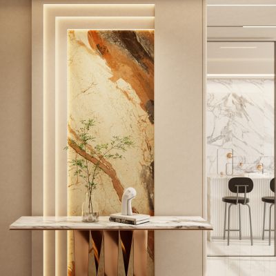 北欧 奶油风 轻奢风 岩板 弧形格栅 斯卡帕叠级 入户隔断 玄关