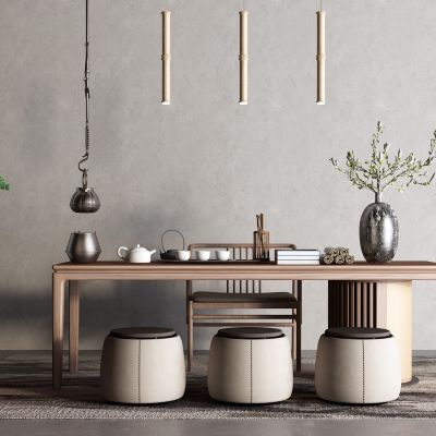 新中式茶桌椅 盆栽