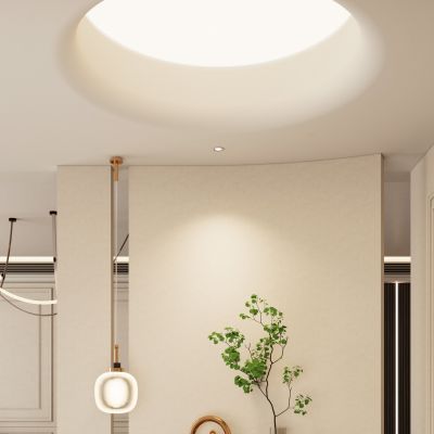 轻法式 奶油 实木风 弧形 小洞天顶 入户 隔断 玄关