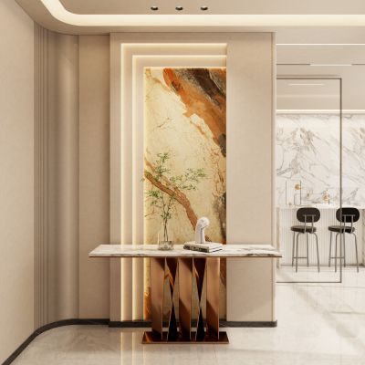 北欧 奶油风 轻奢风 岩板 弧形格栅 斯卡帕叠级 入户隔断 玄关