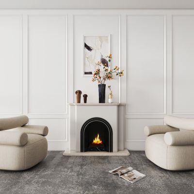 法式欧式侘寂风壁炉背景墙端景