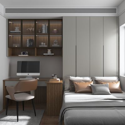 全屋定制 现代榻榻米 书桌 吊柜 衣柜 PET门板