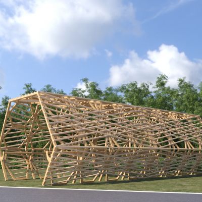 现代异形编藤竹构格栅景观廊架