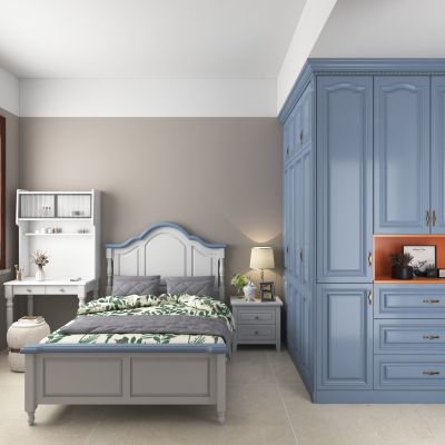 全屋定制 欧式衣柜 床 梳妆台 实木 纯色