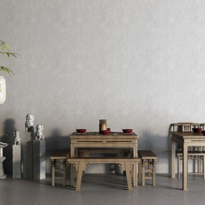 中式落地灯 吊灯 餐桌 碗筷