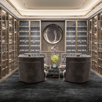 全屋定制 现代酒窖 酒柜 温控酒柜 酒窖沙发茶几组合 红酒 白酒 