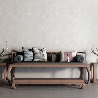 新中式罗汉床 边几 抱枕