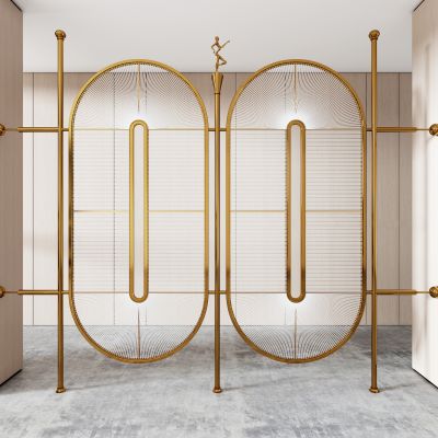 新中式玄关不锈钢金属隔断屏风花格雕花