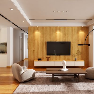 全屋定制 现代客餐厅 玄关柜 阳台柜 纯色 原木色