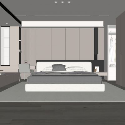 现代卧室 双人床 饰品 休闲椅 床头吊灯 无主灯造形吊顶 衣柜3D模型