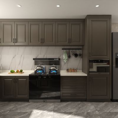 全屋定制 纯色 实木 美式厨房 橱柜 吊柜