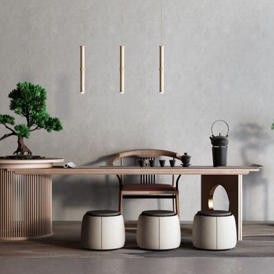 新中式茶桌椅 盆栽