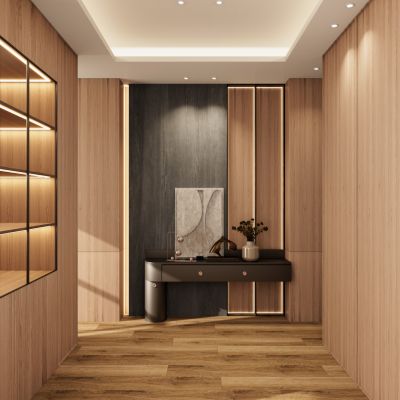 新中式 奶油 轻奢 实木风 入户 端景 玄关