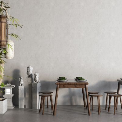 中式景观小品 竹子 石狮子 餐桌 吊灯