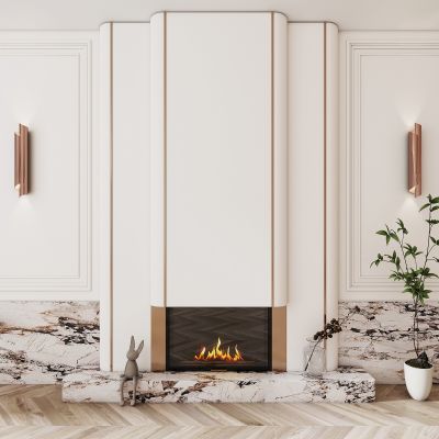 法式欧式侘寂风壁炉背景墙端景